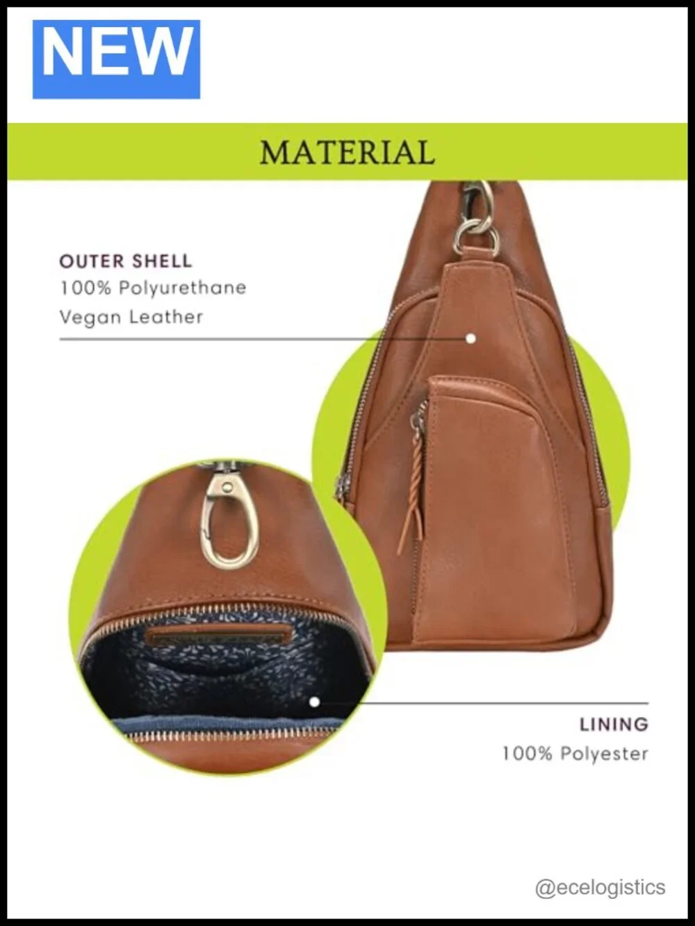 MMS Brands Tasha Vegan Leather Crossbody Sling Bag with Adjustable Strap